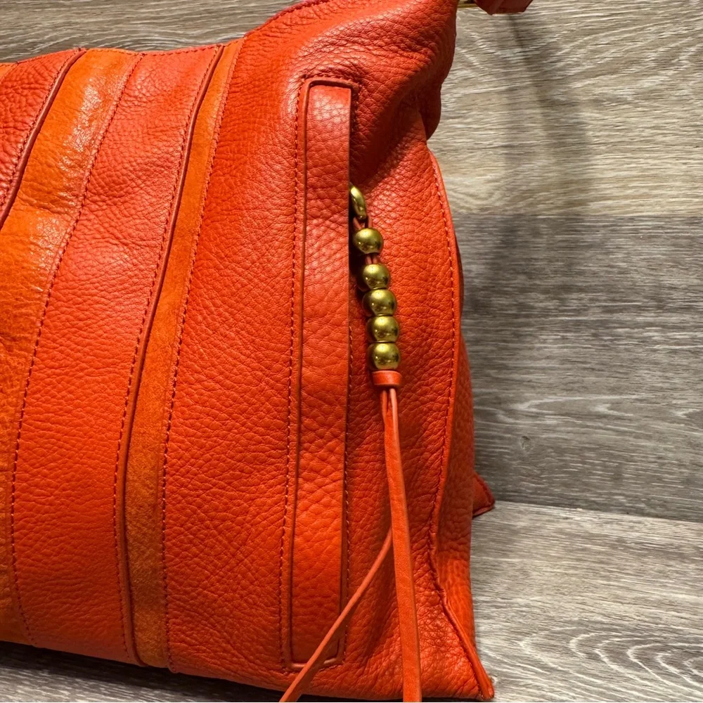 Hobo Ellis Shoulder Bag In Koi Orange Red Pebbled Leather‎ Braided Strap Slouchy